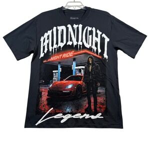 RGSTR Graphic T-Shirt Men Medium Black Midnight Night Ride Legend Skeleton Car